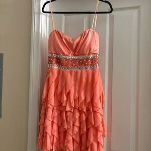 Arden B Coral Strapless Party Dress